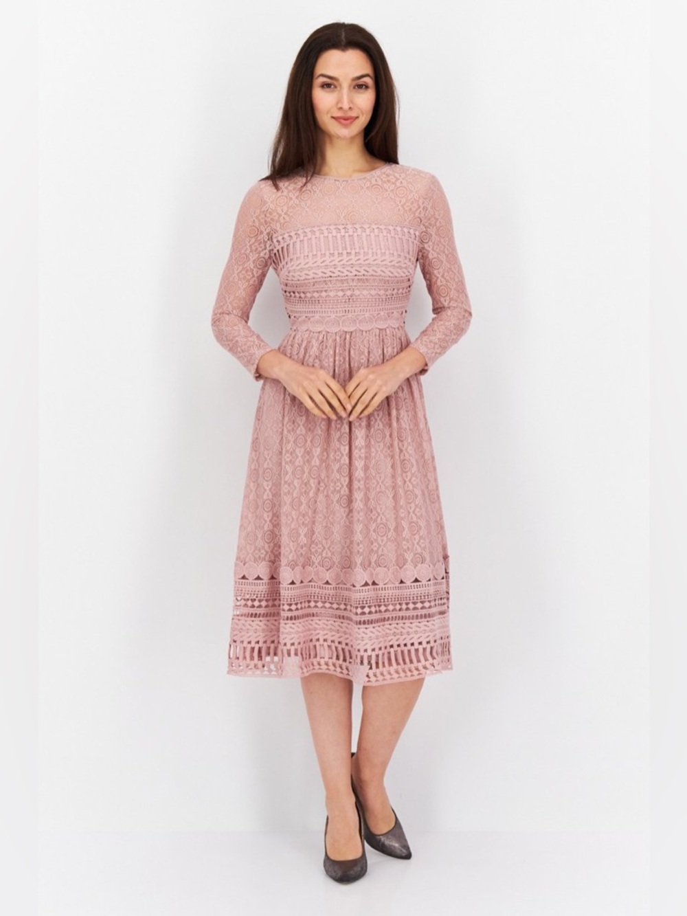 ASOS Design Women Lace Embroidered Midi Dress in Pink NWT - Picture 4 of 11